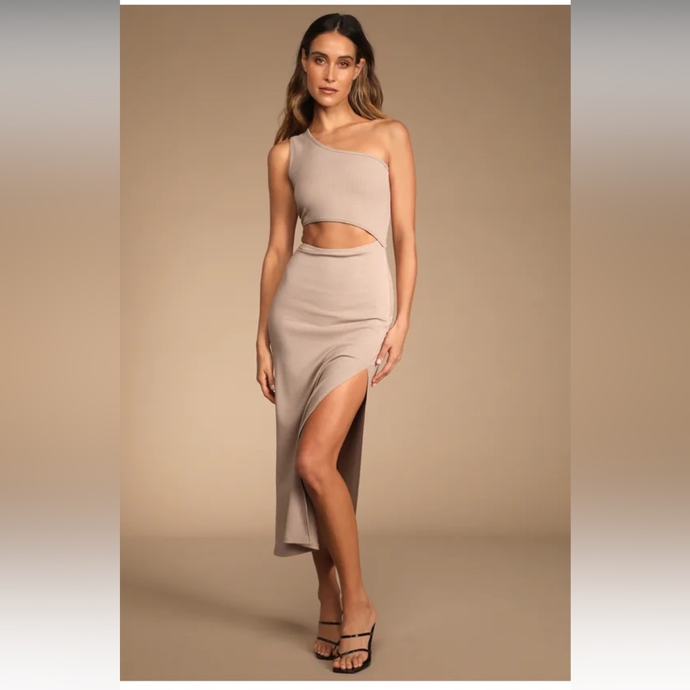Lulu’s nude one strap cut out Bodycon dress sz L NWOT